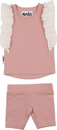 Maniere Ruffle Edge Stretch Cotton Tank & Shorts Set in Mauve at Nordstrom, Size 3M