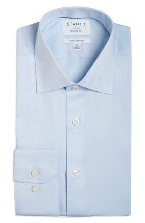 Stantt Contemporary Fit Wrinkle Resistant Cotton Dobby Dress Shirt in Sky Blue at Nordstrom, Size 20 - 36