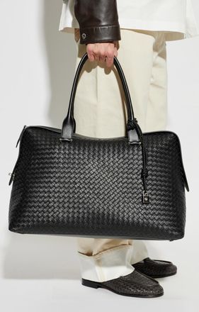 Bottega Veneta Leather Travel Bag, Mens, Black