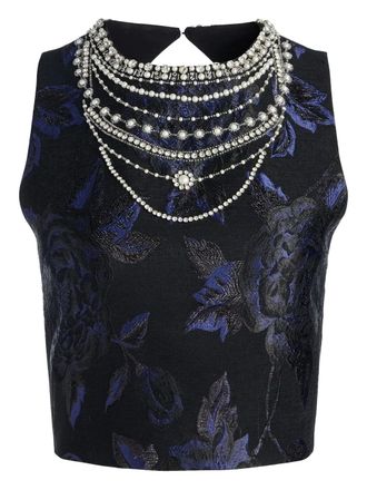 Alice & Olivia Cherra pearl-embellished top - women - Polyester/Cotton - 6 - Black