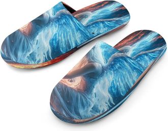 Generic AngelWings Fire Mens Cotton Slippers Memory Foam Comfort House Shoes Winter Indoor Slipper for Hotel Casa Spa
