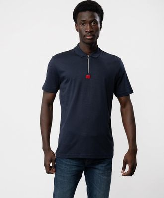 HUGO BOSS Hugo Deresom241 Mens Short Sleeve Zip Polo - Dark Blue - Size Large