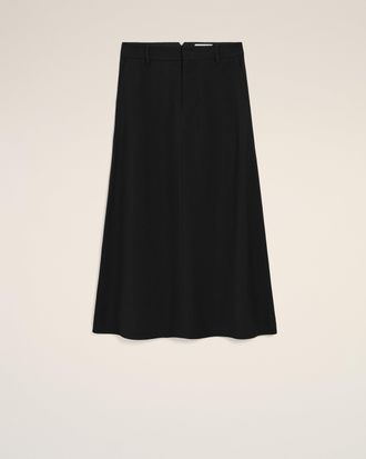 Ami Black Blended Linen Tailor Construction Long Trapeze Skirt Black - 34 - for Women