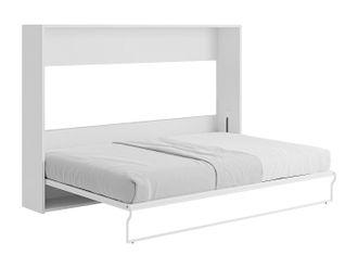 Vente-Unique Cama abatible 140 x 200 cm - Apertura horizontal manual - blanco y gris - MALINA II