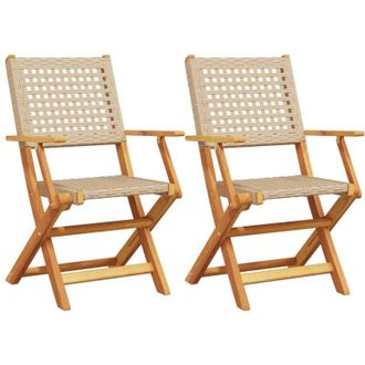 vidaXL Vidaxl - Sillas De Jard&iacute;n 2 Uds Madera Maciza De Acacia Rat&aacute;n Pe Beige