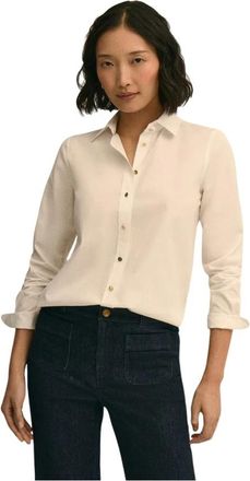 Brooks Brothers Supima Katoen Poplin Blouse met Gouden Logoknopen - Dames - Overhemden - Wit - M - Katoen - Overhemden