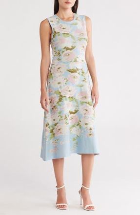Donna Ricco Floral Sleeveless Midi Sweater Dress in Blue Multi at Nordstrom Rack, Size Large