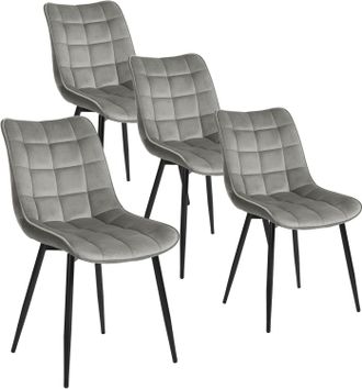 Woltu Juego De 4 Sillas De Comedor, Silla De Cocina, Asiento Acolchado De Terciopelo Grueso, Patas De Metal, Gris Claro - Woltu
