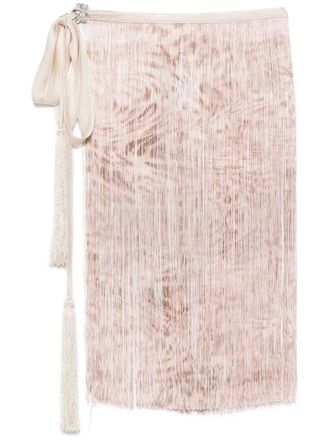 Blumarine fringed mini skirt - women - Viscose - S - Neutrals