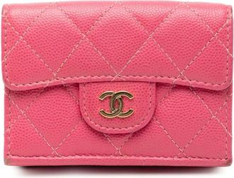 Chanel Pre-owned Wallets, female, Pink, Size: ONE SIZE Pre-owned Quilted Card Holder