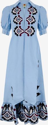 Farm Rio Langes Kleid aus bestickter Baumwolle mit V-Ausschnitt
