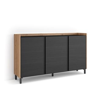 Skraut Home Skraut Home - Aparador Para Sal&oacute;n, Gran Capacidad De Almacenaje, 156x35x91cm, 3 Puertas, Dise&ntilde;o Industrial, Led, Estilo Moderno, Negro Y Roble
