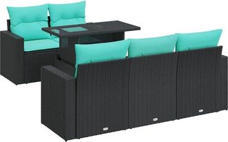 vidaXL Set Sof&aacute;s Jard&iacute;n Y Cojines 6 Pzas Rat&aacute;n Sint&eacute;tico Acacia Negro Vidaxl