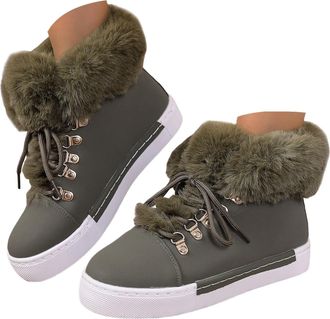 Generic Womens Winter Boots - Lace Up Warm Fuzzy Casual Ankle Booties, Platform Outdoor Shoes for Cold Weather(Dark Blue,6.5)