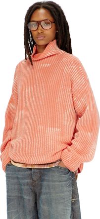 Diesel Funnel-neck jumper in ribbed wool blend - Knitwear - Woman - Pink