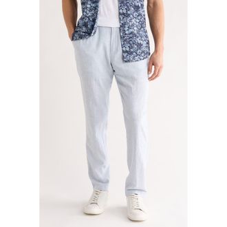 14th & Union Elastic Waist Linen Blend Trim Fit Pants in Blue Chambray - White Eoe at Nordstrom Rack, Size Xx-Large