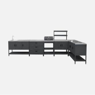 Sweeek Cucina esterna acciaio inossidabile con barbecue a carbone, 6 moduli