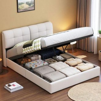OEM Cama Lit - 160x200 Cm - Terciopelo Beige - Led Integrada - Sistema Hidr&aacute;ulico