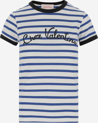 Valentino White And Blue Cotton T-shirt