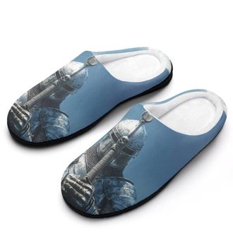 Generic Knight Holds His Sword Mens House Slippers Memory Foam Washable Cotton Slip on Home Shoes
