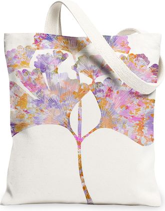 Generic Floral Canvas Tote Bag, Artistic Flower Design Reusable Grocery Bags, Vintage Lightweight Washable Shoulder Strap Canvas Ba, White, 13x15 Inch