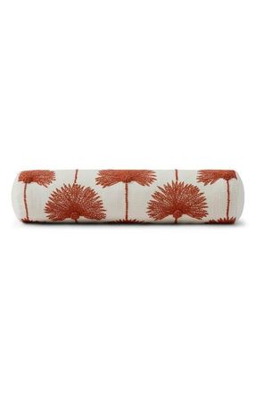 Sunday Citizen Palm Leaf Embroidered Cotton Bolster Pillow in Sienna /Off White at Nordstrom