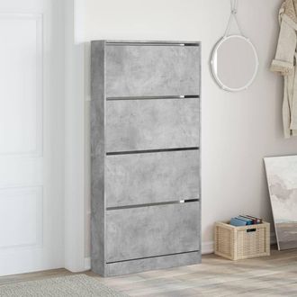 Berkfield Home Shoe Cabinet with 4 Flip-Drawers Concrete Grey 80x21x163.5 cm