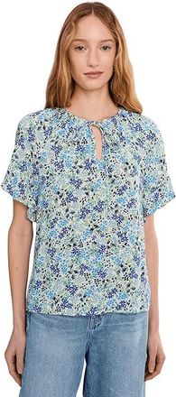 CeCe by Cynthia Steffe Shirred Short Sleeve Key Hole Top Womens Clothing New Ivory : LG, Viscose