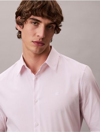 Calvin Klein Mens Cotton Stretch Stripe Slim Button-Down Shirt - Pink - XL