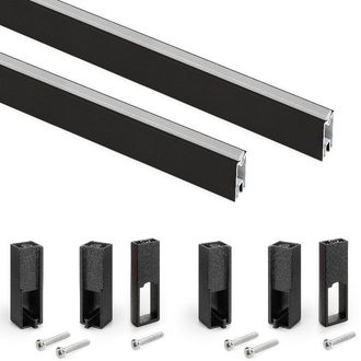Emuca Lote De 2 Barras Para Armario Luxe De Longitud 1.15m Con Soportes, Aluminio Y Pl&aacute;stico, Pintado Negro Texturizado - Emuca