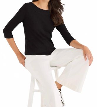 Nic+Zoe 3/4 Sleeve Boat Neck Tee In Black