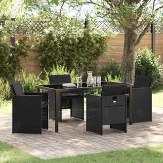 vidaXL Conjunto De Comedor De Jard&iacute;n Con Coj&iacute;n 5 Pcs Negro Polirat&aacute;n Vidaxl