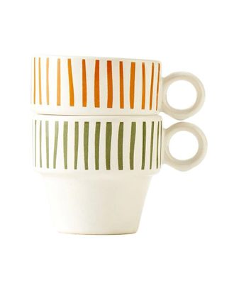 Bella Maison Set Of 2 Stripe Ceramic Espresso Cups
