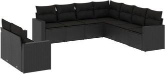 vidaXL Set De Sof&aacute;s De Jard&iacute;n 8 Piezas Y Cojines Rat&aacute;n Sint&eacute;tico Negro Vidaxl