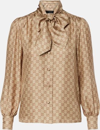 Gucci GG tie-neck printed silk twill blouse
