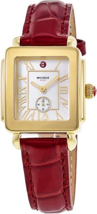 Michele Deco Sport White Mother of Pearl Leather Strap Womens Watch MWW06H000005