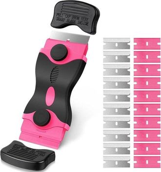 No Brand Raspador De Cuchillas De Afeitar De Doble Cara - Raspador De Limpieza Con 20 Cuchillas, Para Vidrio, Pegatinas, Pintura Y Pegamento (rosa)