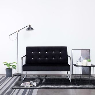 vidaXL Vidaxl - Sof&aacute; 2 Plazas Con Reposabrazos Cromado Y Terciopelo Negro