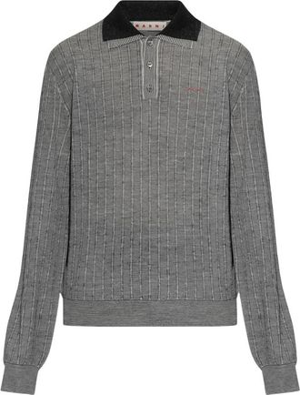 Marni Wol Zwart-Hals Polo Shirt - Heren - Polos - Grijs - XL - Wol - Tops