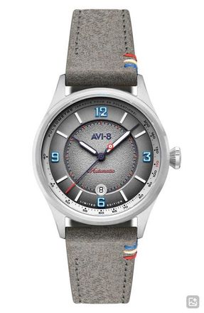 AVI-8 Flyboy Lafayette Automatic 110th Anniversary Limited Edition Leather Strap Watch, 42mm in Grey at Nordstrom