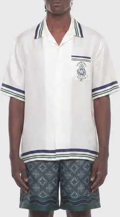 Casablanca Camicia a maniche corte in seta con stampa grafica e collo cubano