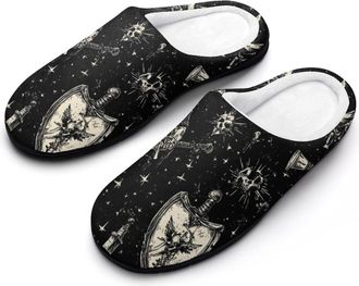 Generic Dark Knights Swords Shields Slippers Men Winter Warm Cotton Anti-Slip Indoor Slip-Ons House Shoes