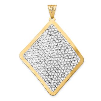 Diamond2Deal 14k Yellow Gold w/Rhodium Polished Floral Cut-out Pendant