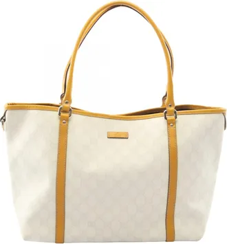 Gucci White Yellow Coated Canvas Leather Handbag Tote Bag (Pre-Owned)