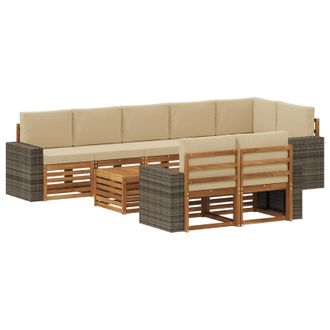 vidaXL Conjunto De Sof&aacute;s De Exterior 9 Uds. Natural Y Beige Poli&eacute;ster Vidaxl
