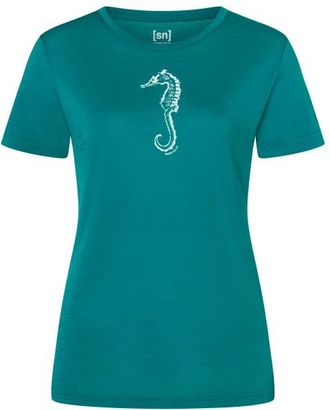 super.natural Sea Horse Tee Merinoshirt f&uuml;r Damen | pacific /wei&szlig;