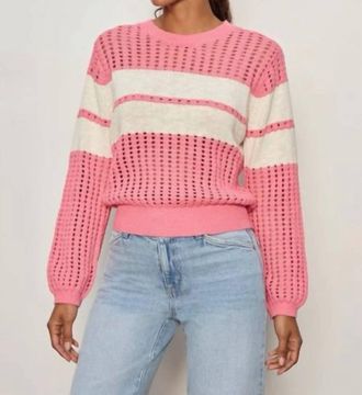 Sanctuary Sporty Openwork Popover Sweater In Bloom Pink Collagen Stripes