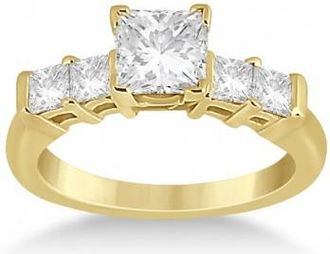 Allurez 5 Stone Princess Cut Diamond Engagement Ring 14K Yellow Gold (0.40ct)