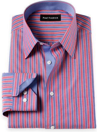 Paul Fredrick Tailored Fit Non-iron Cotton Stripe Dress Shirt With Contrast Trim