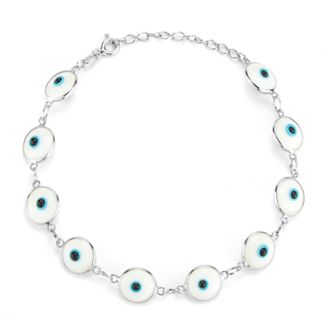 Glaze Jewelry Sterling Silver White Enamel Evil Eye Bracelet